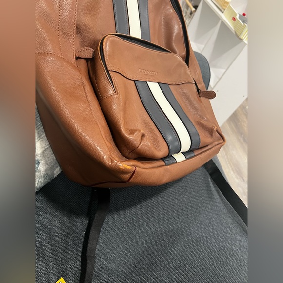 charles backpack in varsity leather saddle coach Tas F72226 Pack Midnight Balilene Outside Zip Pocket COACH Medium Charlie Backpack in